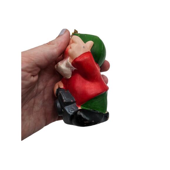 Vintage 1960s Plastic Christmas Ornament Santa Elf w/ Camera Blow Mold Style - Picture 3 of 5